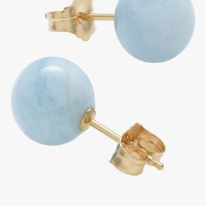 Milky Aquamarine Gold and Light Blue Ball Earrings